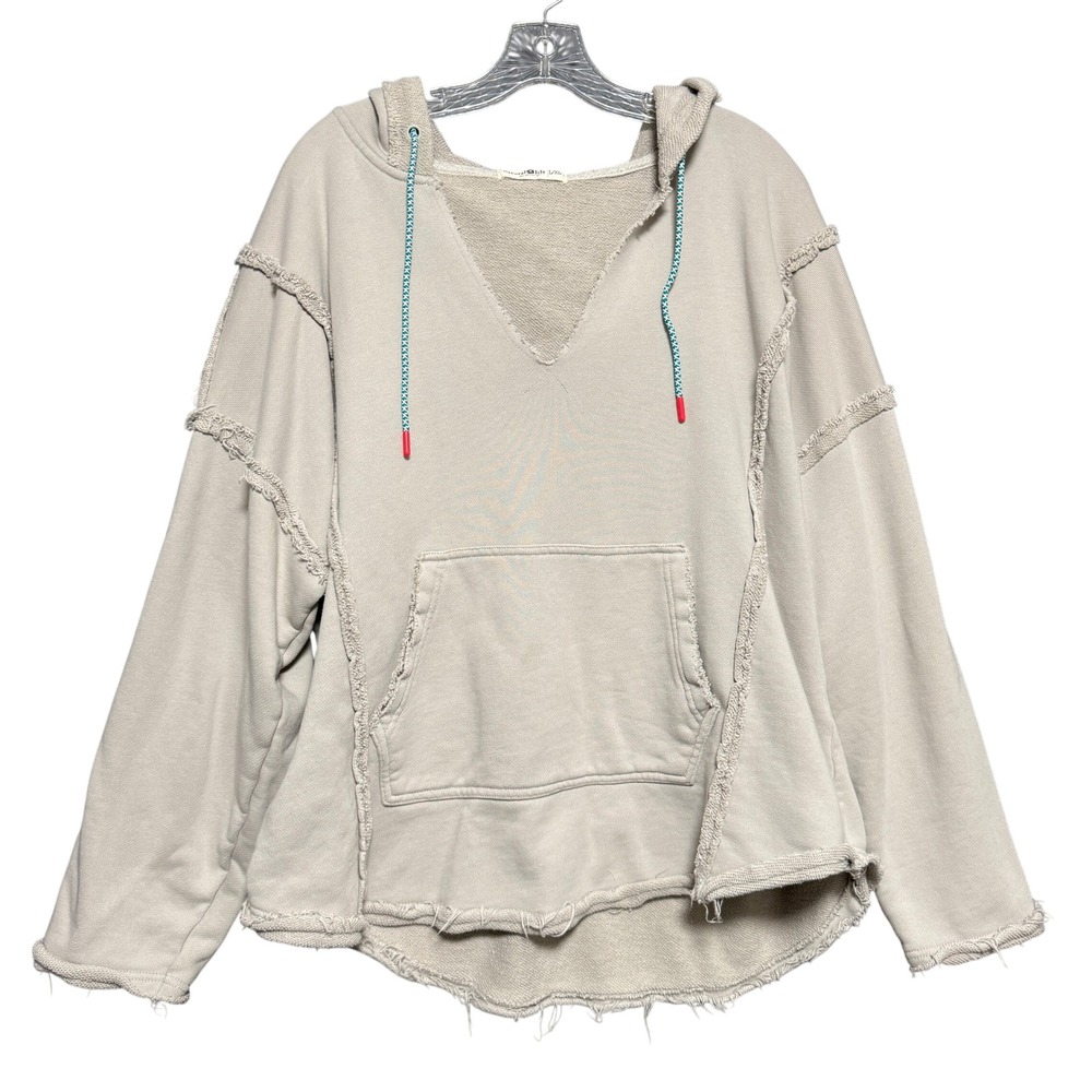 Natural Life Hoodie Womens L/XL Gray Raw Edge Pullover French Terry Boho Earthy